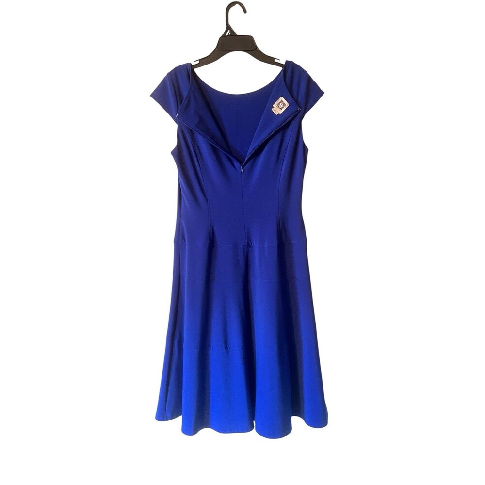 Ann Klein Royal Blue Fit Flare Dress Size 6 Women's Knee Length Quality NWOT - Picture 2 of 7